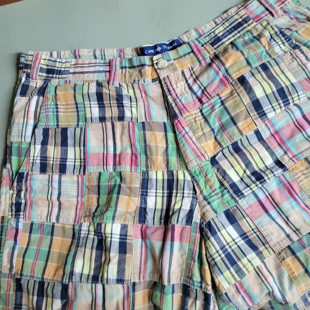 Cape Madras Mens Patchwork Plaid Shorts Multicolor Cotton Preppy Size 36